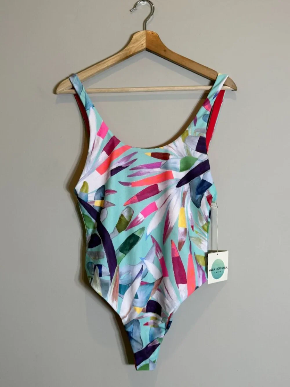 Mara Hoffman Mia Marimba One Piece Swimsuit Women's Large Aqua Revolve $225 NWT